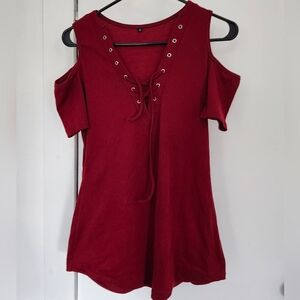 Women's Red Cold Shoulder Top